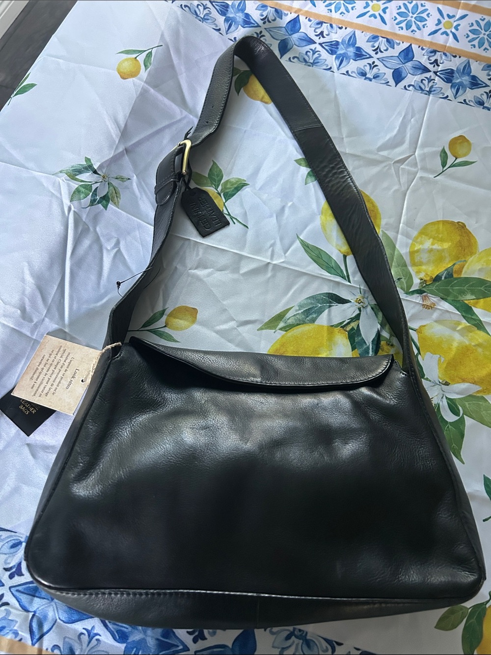 NWT Buttery Black Italian Leather Shoulder Bag with Adjustable Strap